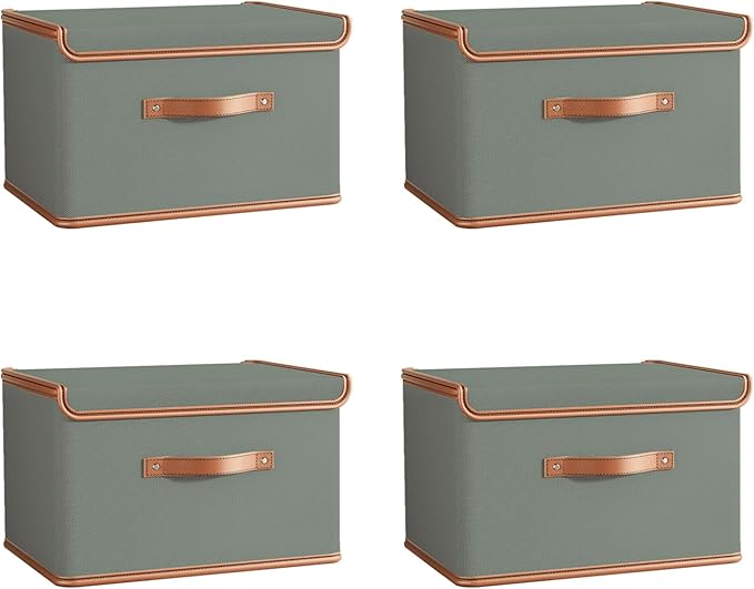 Tuza 4 Pack Storage Bins with Lids, Collapsible Closet Organizer Container by TidySpaceSoftlyStyled