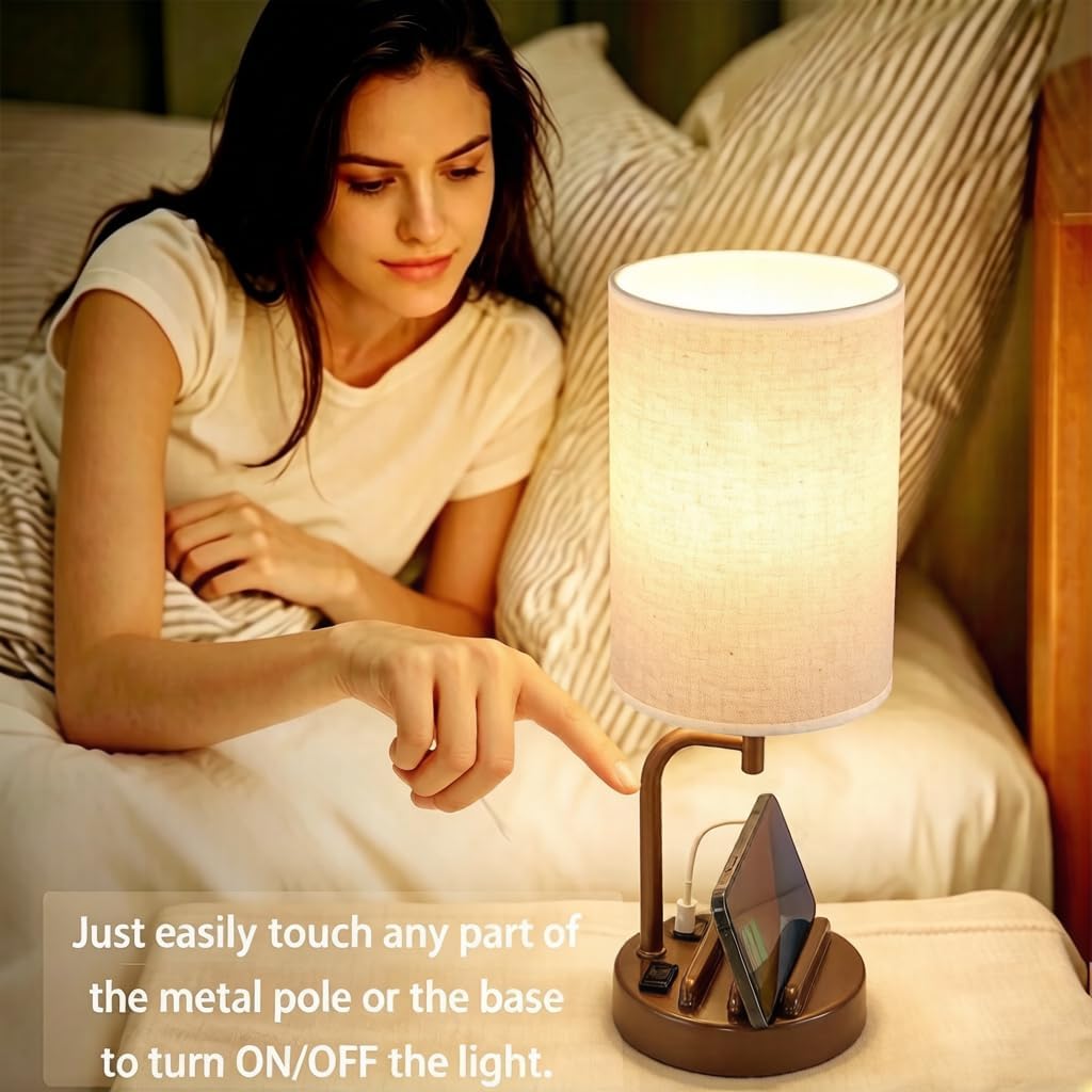 Dreamholder Touch Control USB Table Lamp with USB C/A & AC Outlet, 3-Way ...