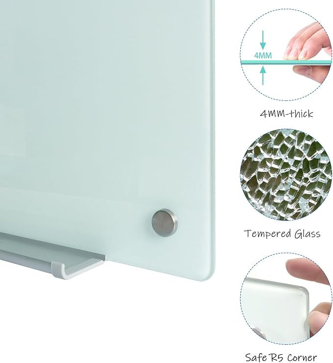 Glass Magnetic Dry Erase Board 60"x40" Frameless Wall Mounted Glass Whiteboard - Image 3