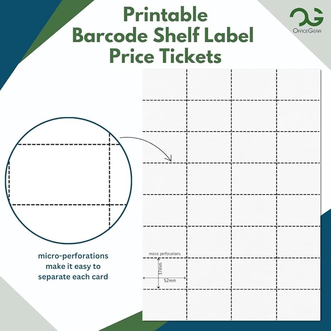 OfficeGear Shelf Edge Barcode Price Ticket Labels 32-up 37x52mm Custom - Image 2