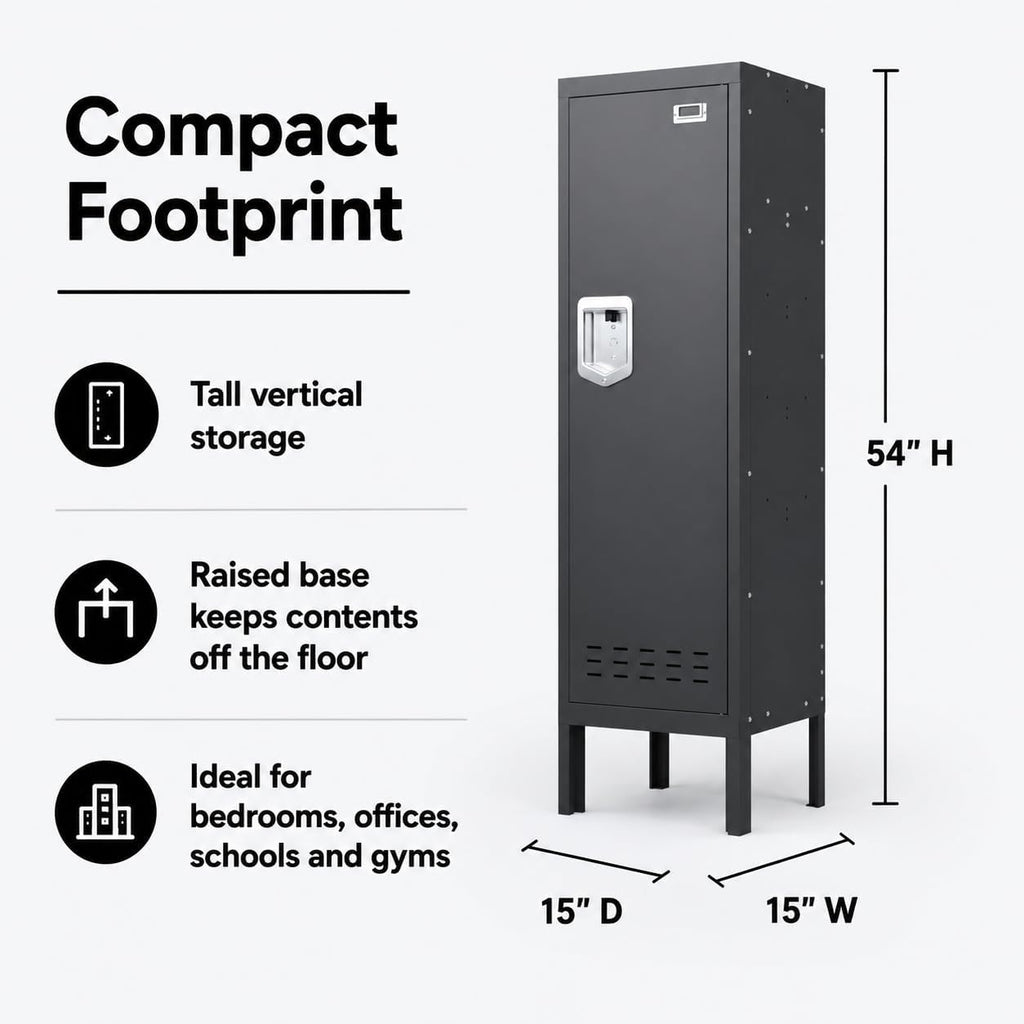 BUTISOW Lockable Metal Storage Locker with Card Slot (15" W x 15" D) Durable Storage Cabinet, Lockers for Employees & Kids, Fits Bedroom Gym School & Office (Black, 54" - 1 Door)
