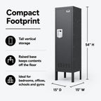 BUTISOW Lockable Metal Storage Locker with Card Slot (15" W x 15" D) Durable Storage Cabinet, Lockers for Employees & Kids, Fits Bedroom Gym School & Office (Black, 54" - 1 Door)