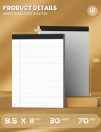 12 Pack White Legal Pads 8.5 x 11 College Ruled, 30 Sheets Per Note Pads 8.5 x - Image 2