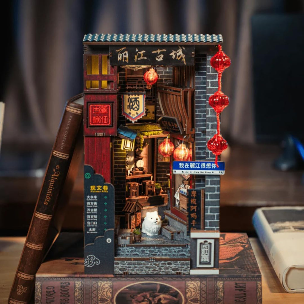 Lijiang Ancient Town DIY 3D Wooden Booknook for Adults, Teens and Book Lovers, Bookshelf Insert Library Decor, Creative Gift for Family, Friends, and Elderly