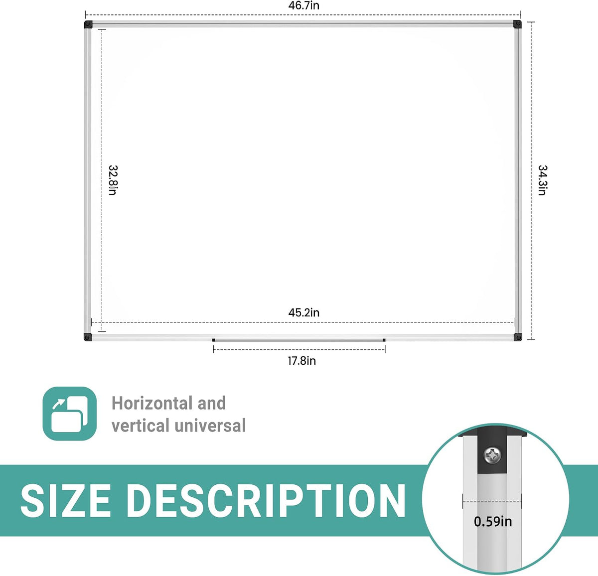 Magnetic Dry Erase White Board - 46 x 33 Inch Wall Mounted Large Whiteboard