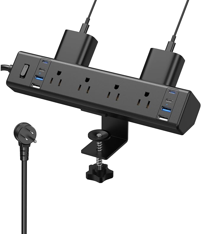 40W Fast Charging Station, Desk Clamp Power Strip, 4 USB-C Ports & 8 AC Outlets by VILONG