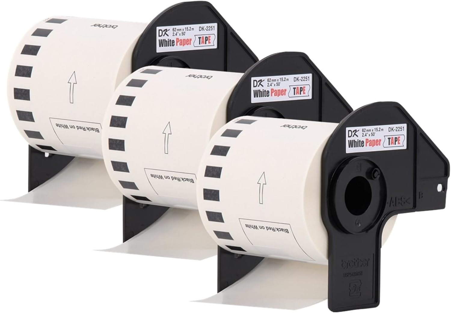 Brother Genuine DK-22513PK Continuous Length Replacement Labels, Black/Red Label on White Paper Tape, Engineered with Excellence, 2.4” x 50 feet, (3) Rolls per Box (DK22513PK)