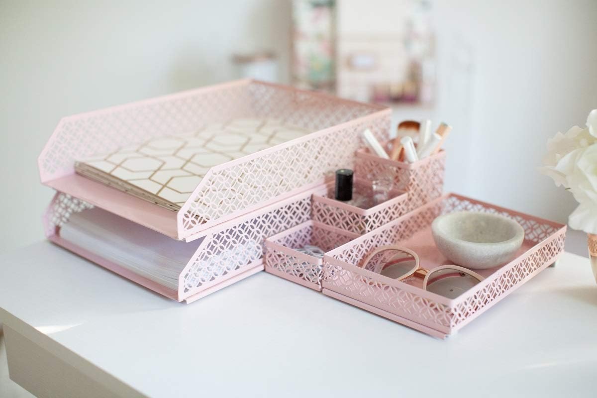 BLU MONACO | Pink Desk Organizer Set for Women 6 Piece | Mail Sorter Organize...