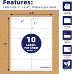 POLYSELLS Self Adhesive 2"x4" Address Shipping Labels, 10UP White Sticker FBA - Image 2