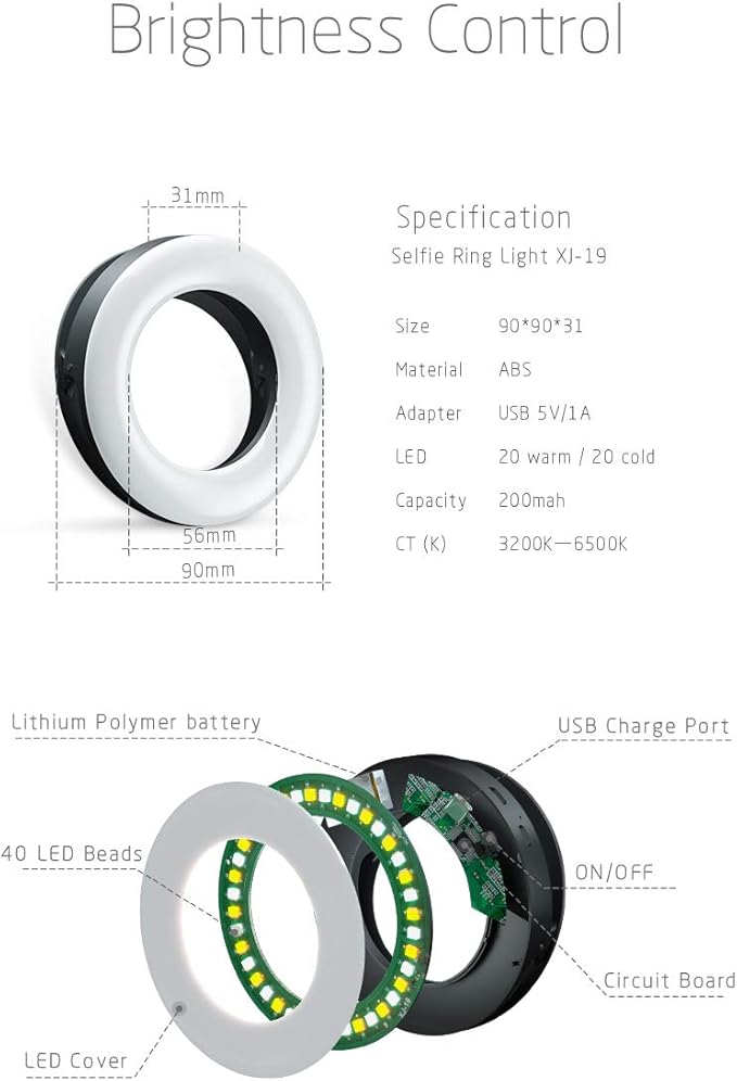 XINBAOHONG Selfie Ring Light Rechargeable Portable Clip-on Selfie Fill Light - Image 3