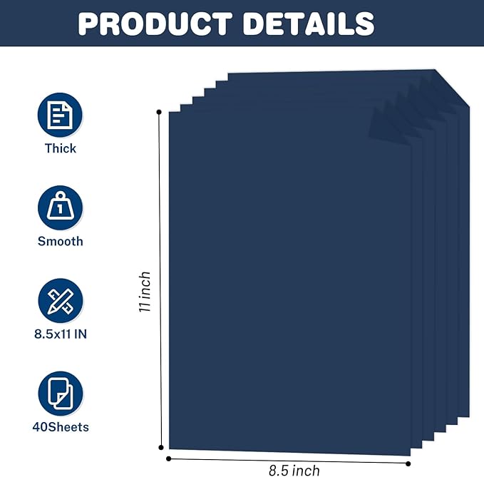 Cardstock 8.5 X 11, 40 Sheets Dark Blue Card Stock, 75lb/ 200gsm Copy Paper - Image 2
