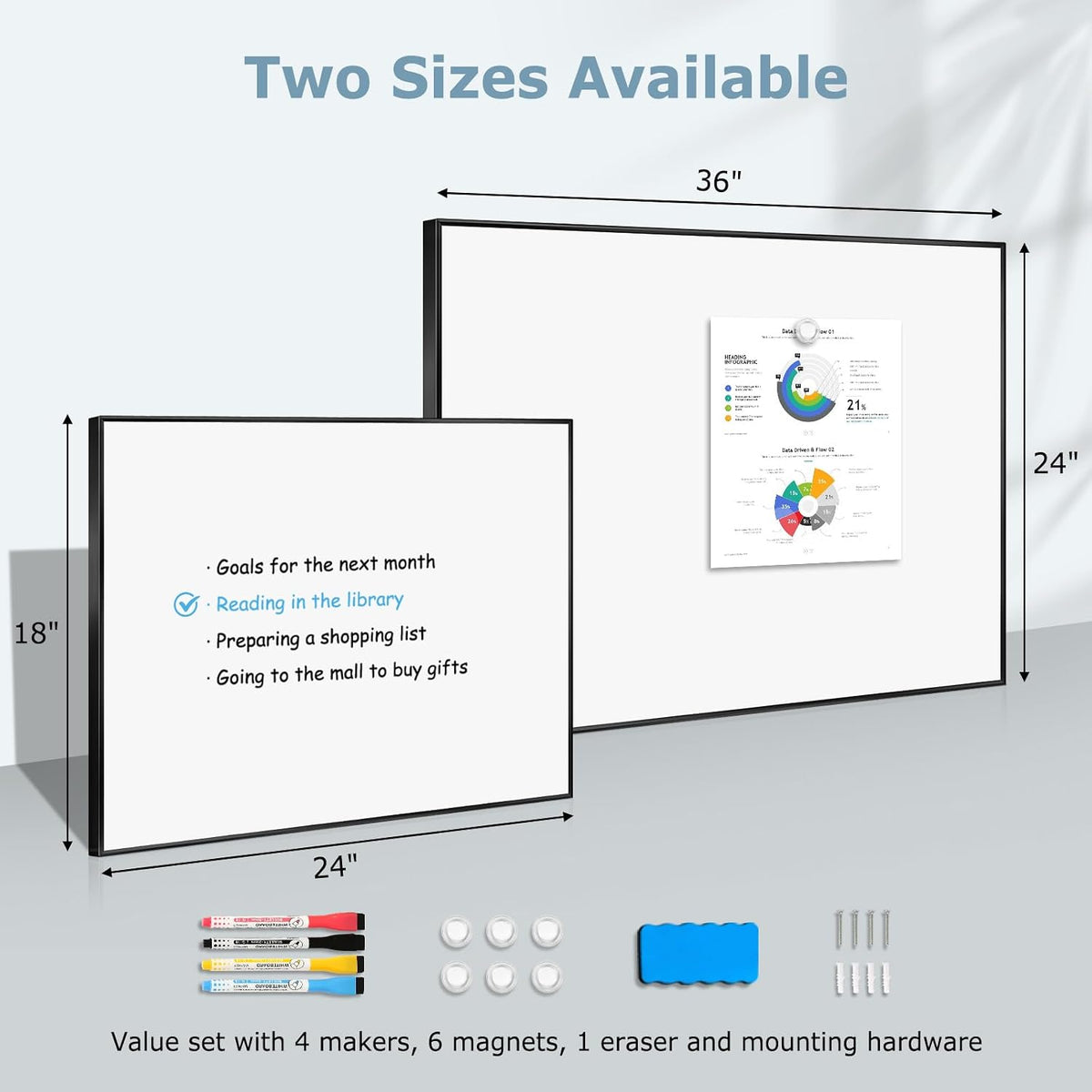 Large Magnetic Whiteboard, 36" x 24" Dry Erase White Board for Wall