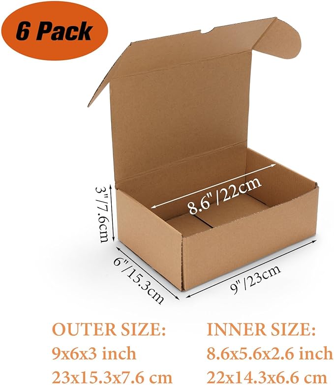 PHAREGE 9x6x3 inch Shipping Boxes 6 Pack Brown, Tab Lock Tuck Top Mailer Boxes - Image 2