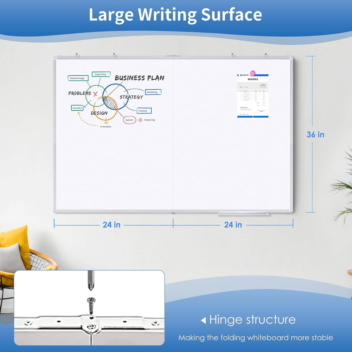 Magnetic Dry Erase White Board 48" x 36" Aluminum Frame
