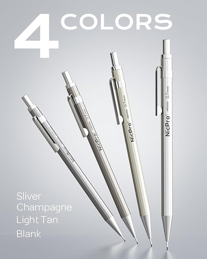 Nicpro 8 Pack 0.5mm & 0.7mm Metal Mechanical Pencil Set, MB1000 Lead Drafting - Image 7