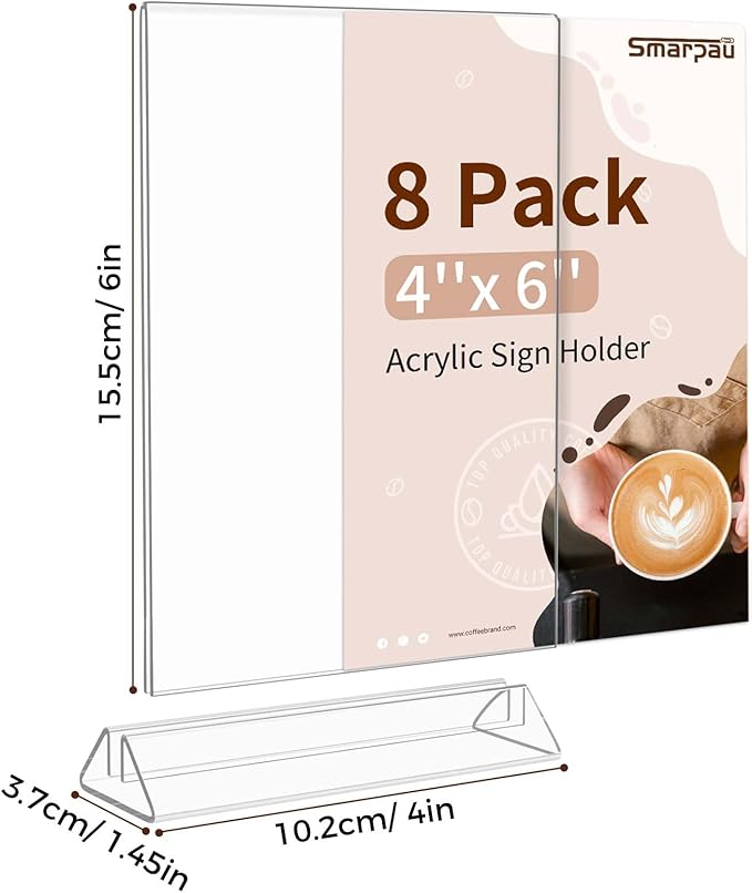 Smarpau Acrylic Sign Holder 4x6, 8 Pack Double-Sided Picture Frames Display - Image 4