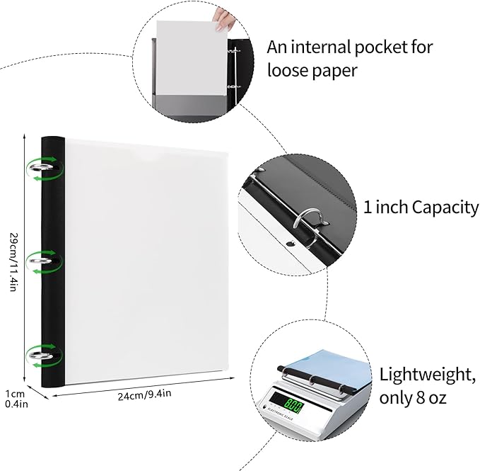 Tashkummy 360 Degree Pivotable Binder, Upgraded 3 Ring Binder 1 inch, Flexible - Image 3