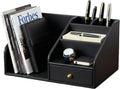 KINGFOM PU Leather Desk Organizer, Pen Pencil Holder/Book Mail Organizer Holder