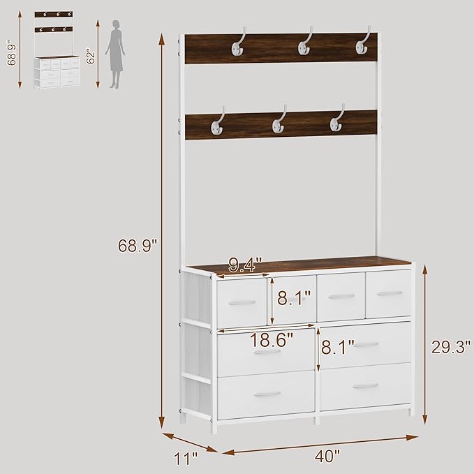YKVIQBY 8 Drawer Dresser with 6 Double Hooks, 68.9" Tall Closet Organizer and - Image 2