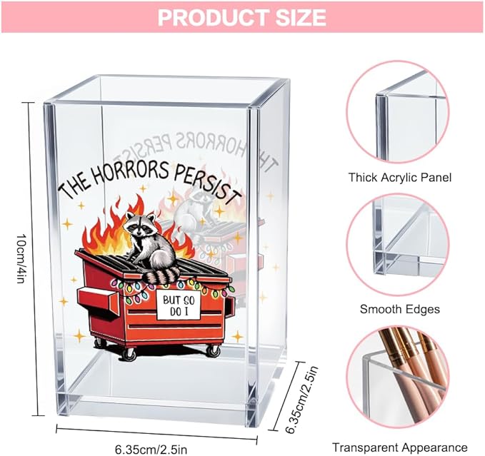 Vgrti The Horrors Persist But So Do I Acrylic Cosmetic Pencil Pen Holder Cup - Image 2