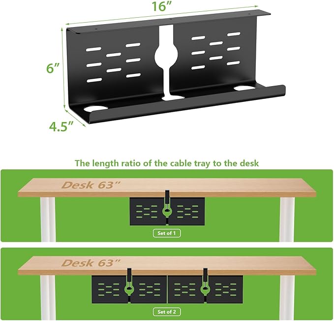 KEEGH 16" Under Desk Cable Management Tray, 2 Pack Desk Cord Organizer Upgrade - Image 5
