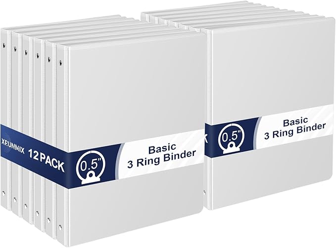 1/2 Inch 3-Ring-Binder with Pockets, 0.5''-inch Round Binders Holds 100 Sheets by XrunmixOffice