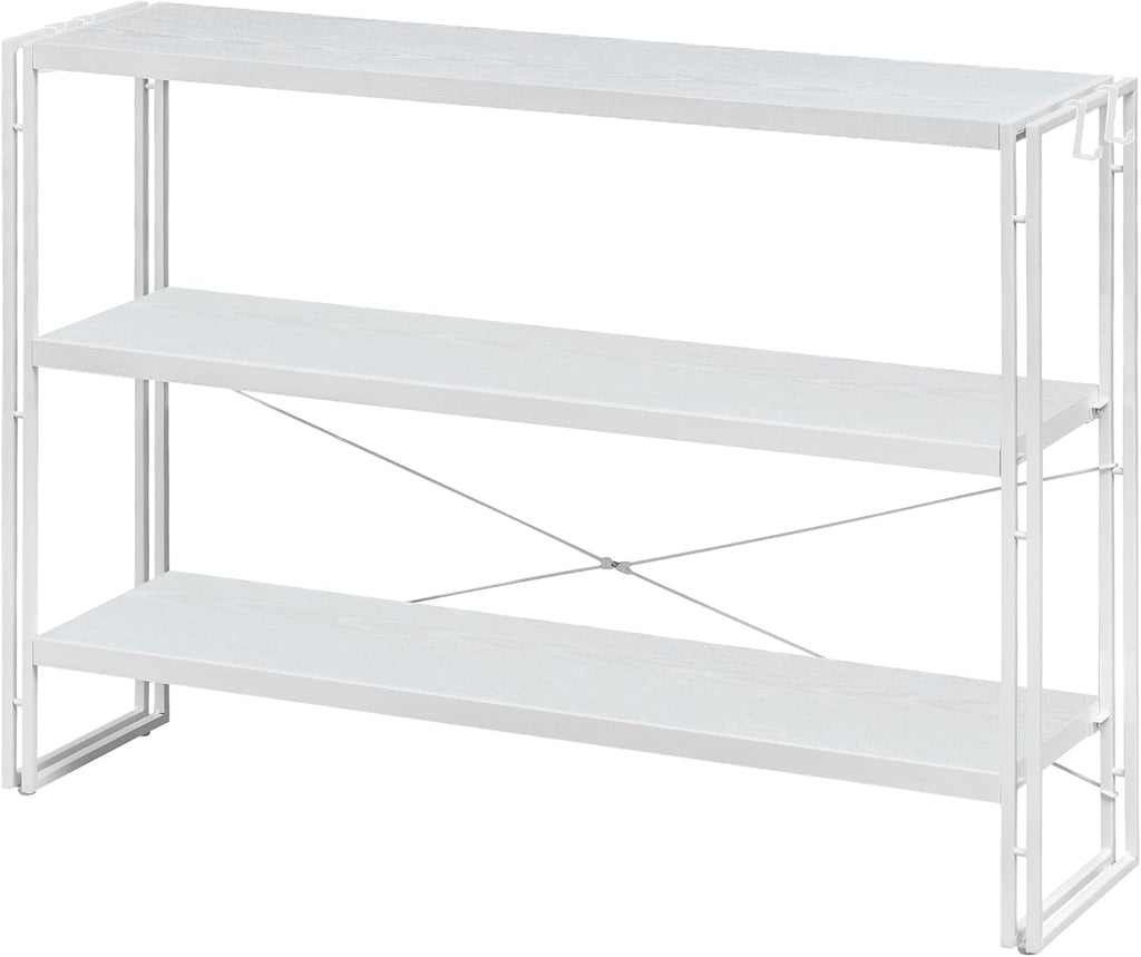 HCHQHS Bookshelf, 3-Tier Industrial Bookcase, Freestanding Horizontal
