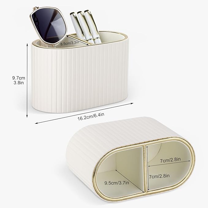 KINGFOM PU Leather Desk Organizer Pen Holder – Dual-Compartment Stylish Pencil - Image 2