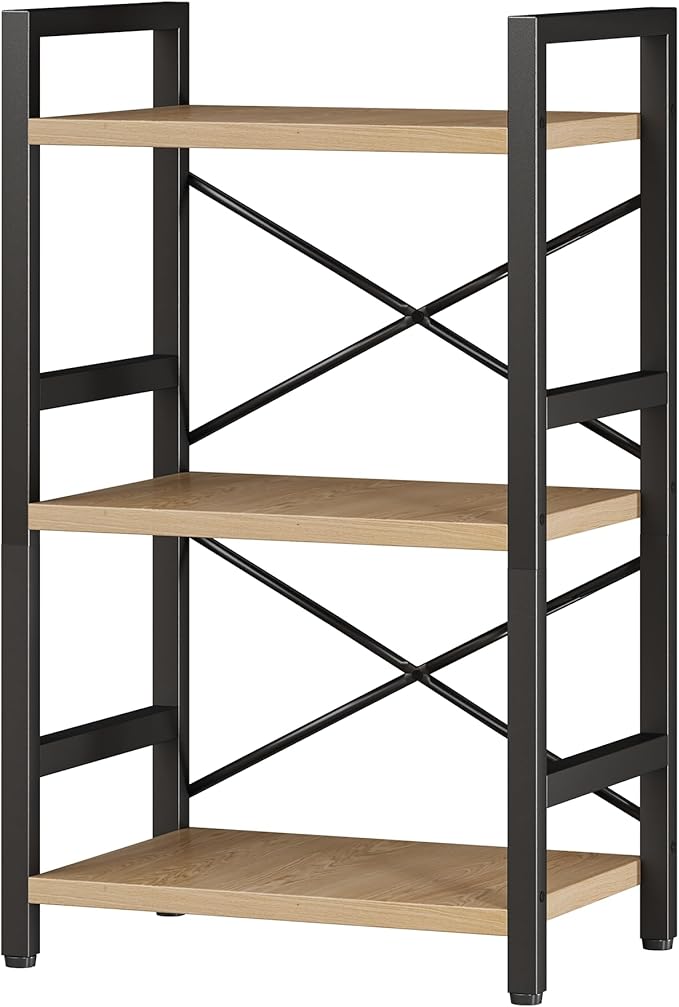 Homeiju Bookshelf, 3 Tier Industrial Bookcase, Metal Small Bookcase, Rustic - Image 9