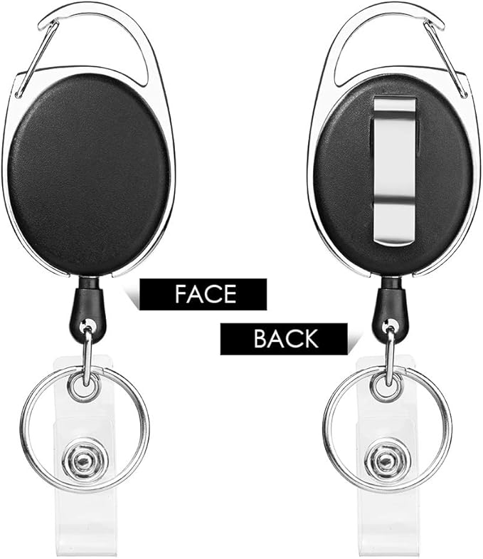 Retractable Badge Holder with Carabiner Reel Clip and Key Ring - Image 2