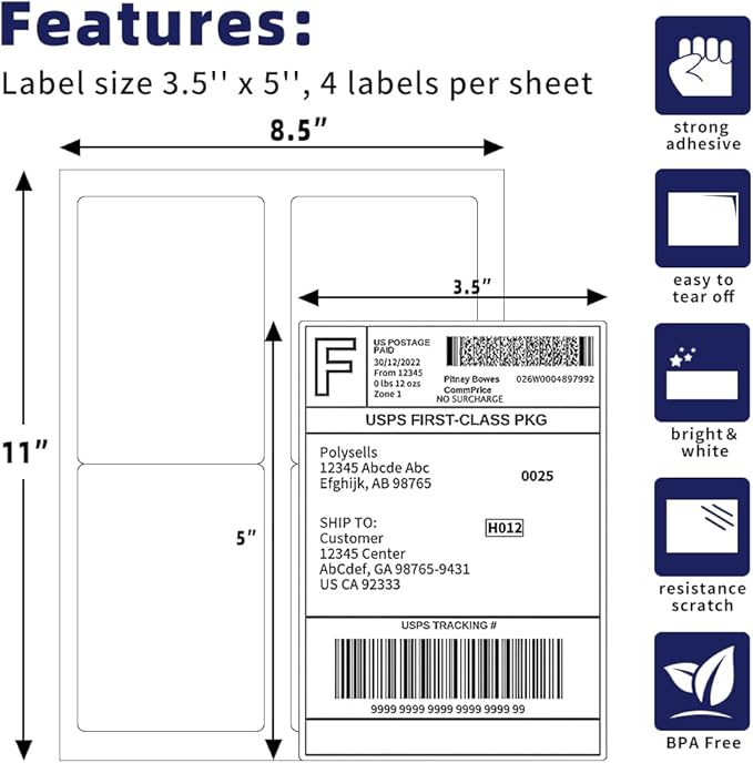 POLYSELLS Shipping Labels with Self Adhesive - Image 2