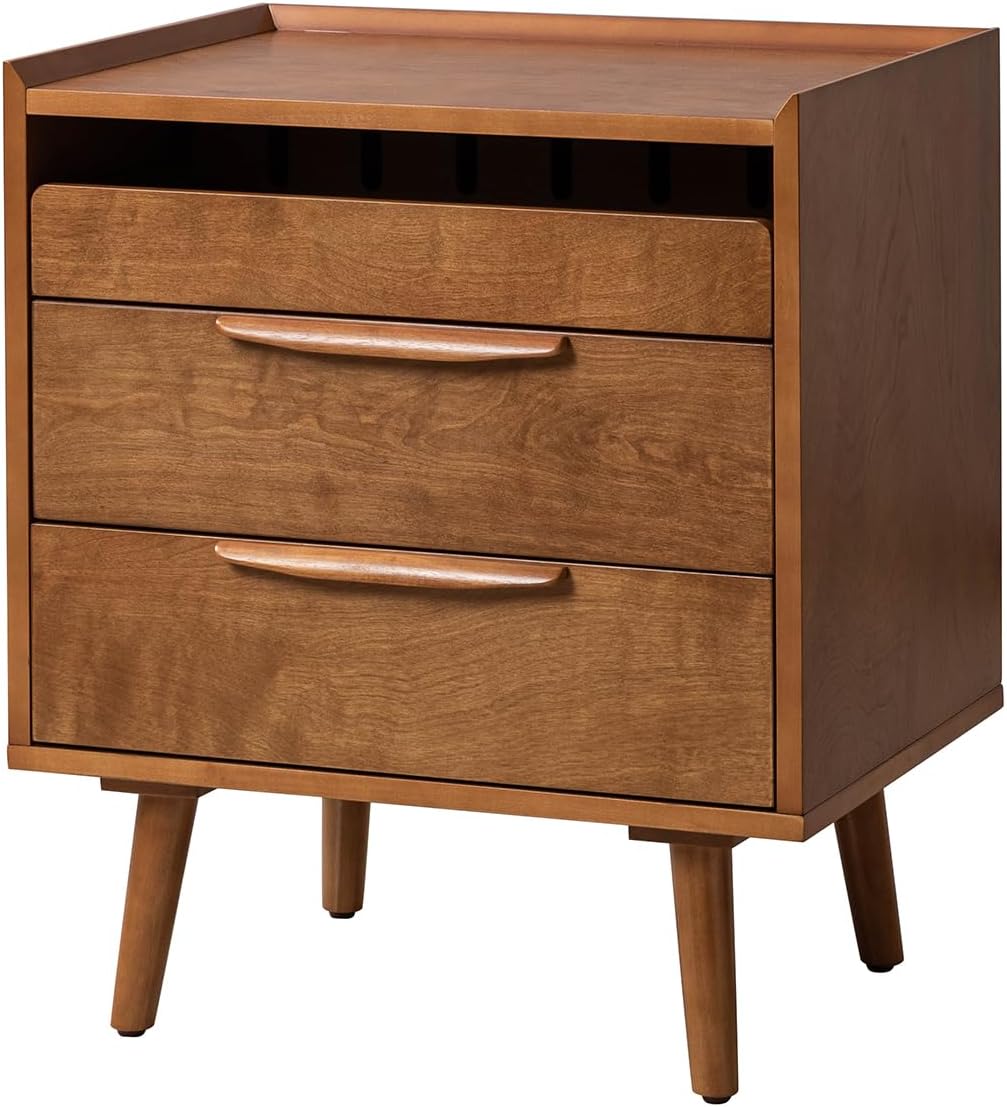 HULALA HOME 2-Drawer End Table with Charge Station, Acorn
