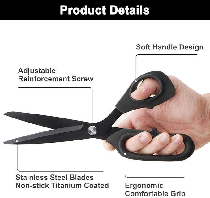 Zicolu 10 inch Black Office Scissors All Purpose, Sewing Scissors - Image 4
