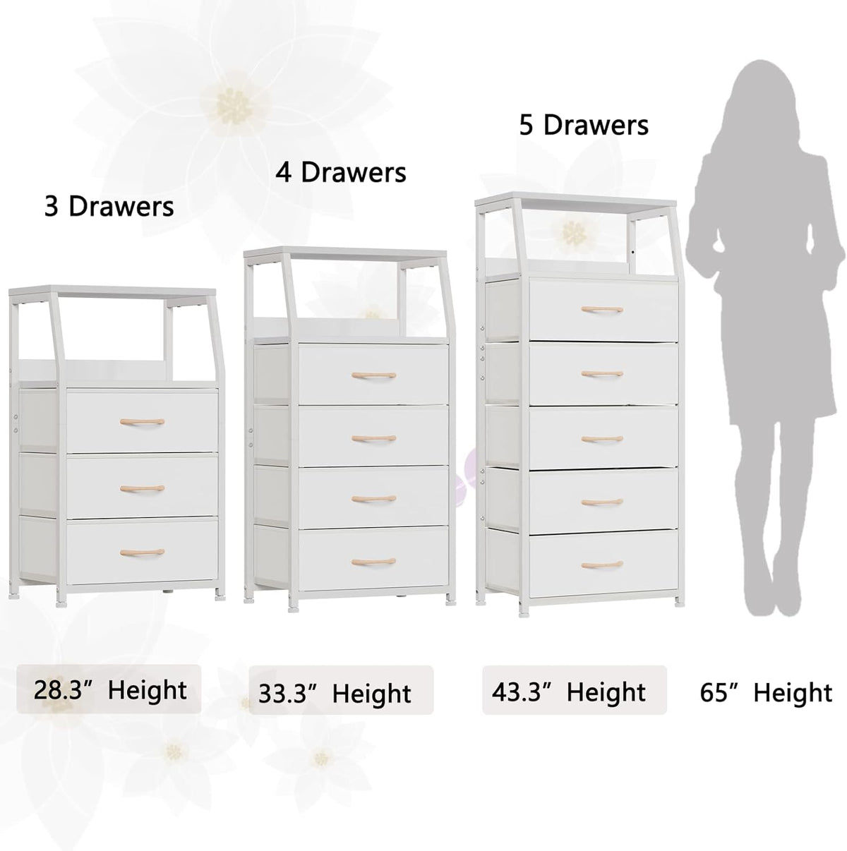 Furnulem White Night Stand with 3 Fabric Drawers, Small Bedside Table