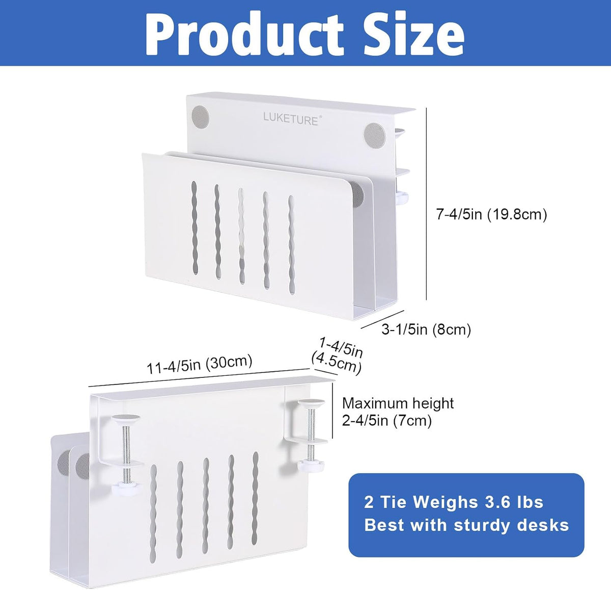 LUKETURE 2 Tier Desk Side Storage, No Drill Laptop Mount with Pen Holder