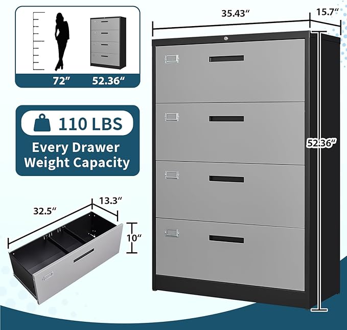 MIIIKO 4 Drawer Lateral Filing Cabinet - Image 3