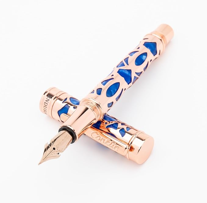 Conklin Endura Deco Crest Fountain Pen in Blue, Medium Nib, Premium Writing by Conklin