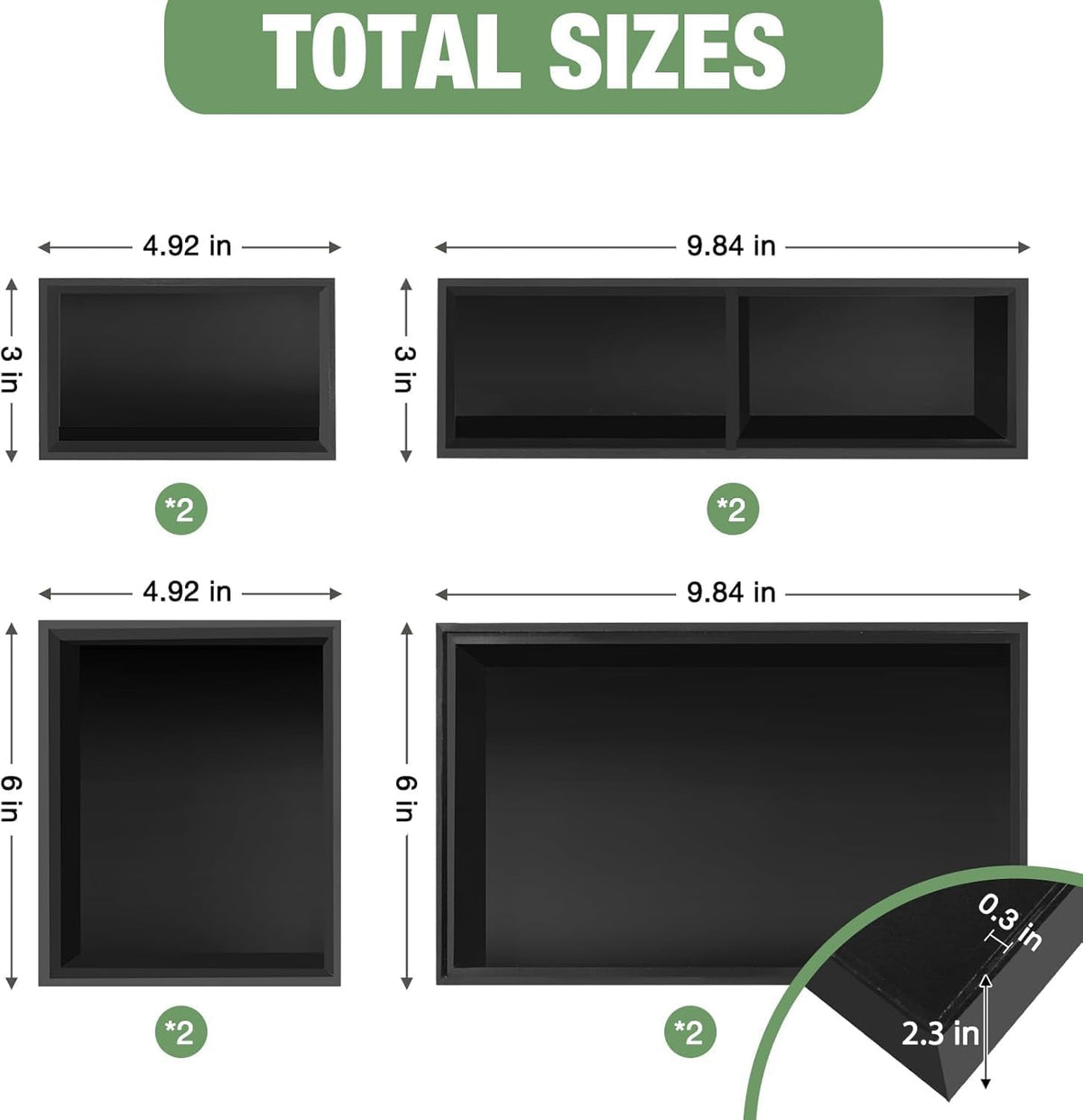Bamboo Drawer Organizer Set, 8 PCS Black Multi-Use Drawer Storage Boxes, Junk...