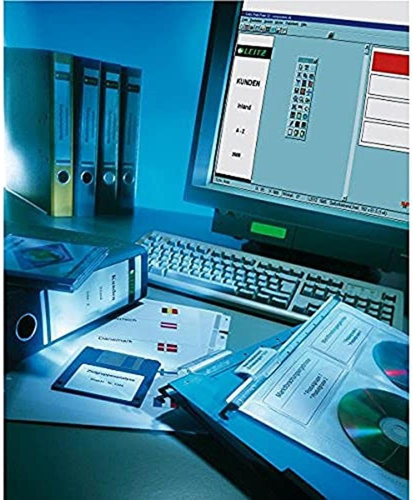 Leitz PC Printable Self Adhesive Spine Labels for Standard 80 mm Lever Arch Files, Wide and Short, 61.5 x 192 mm, Paper, 16852035 - Blue, Pack of 100