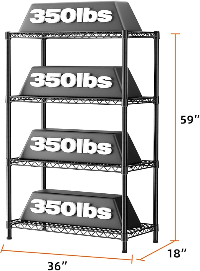 SINGAYE 4 Shelves Wire Storage Shelf 1400LBS Heavy Duty Storage Shelving Unit - Image 3