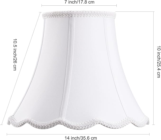 Bell Lamp Shade, Saangseon White Scalloped Lampshade Replacement, Lamp Harp - Image 2