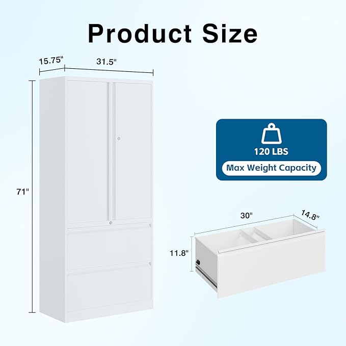 PEUKC 2-Drawer Metal File Cabinet, Lateral Vertical Filing Cabinets - Image 3