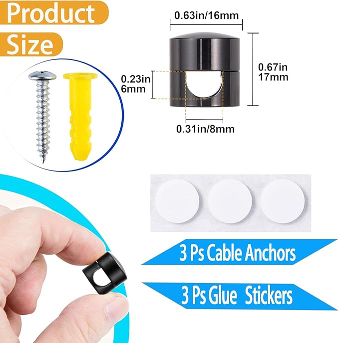 3 Sets Charger Cord Holder, Glossy Black Metal Adhesive Cable Management Clips - Image 2