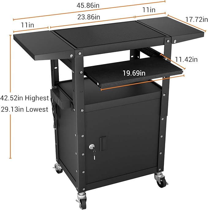 Mobile AV Cart with Pullout Keyboard Tray, Rolling Computer Cart Height - Image 2