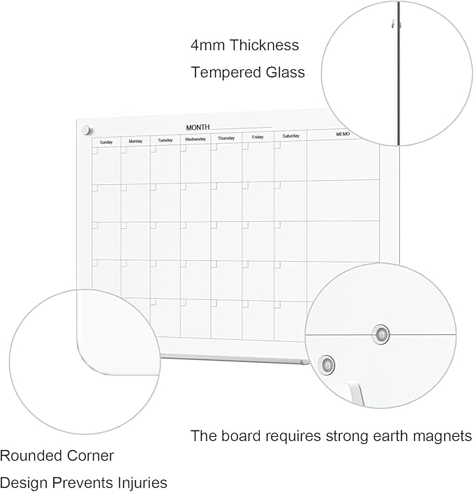 TOWON 47 x 35 Inch Large Glass Dry Erase Board, Magnetic Whiteboard Calendar - Image 3