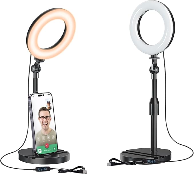 Desk Ring Light with Telescopic Stand, Travel Desktop Hola Light by Mionondi