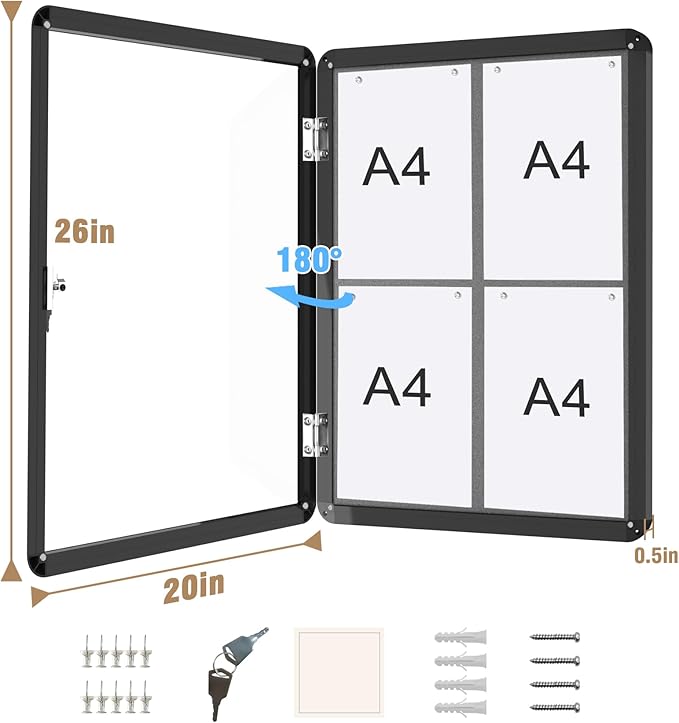 Mifuro 26"x20" Enclosed Bulletin Board, Lockable Weather-Resistant Aluminum - Image 5