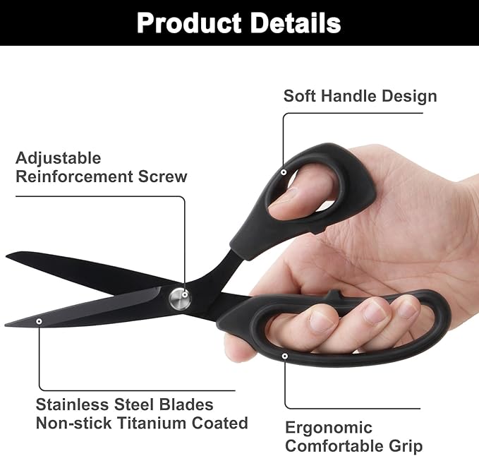 Zicolu 9 inch Black Office Scissors All Purpose, Sewing Scissors - Image 4