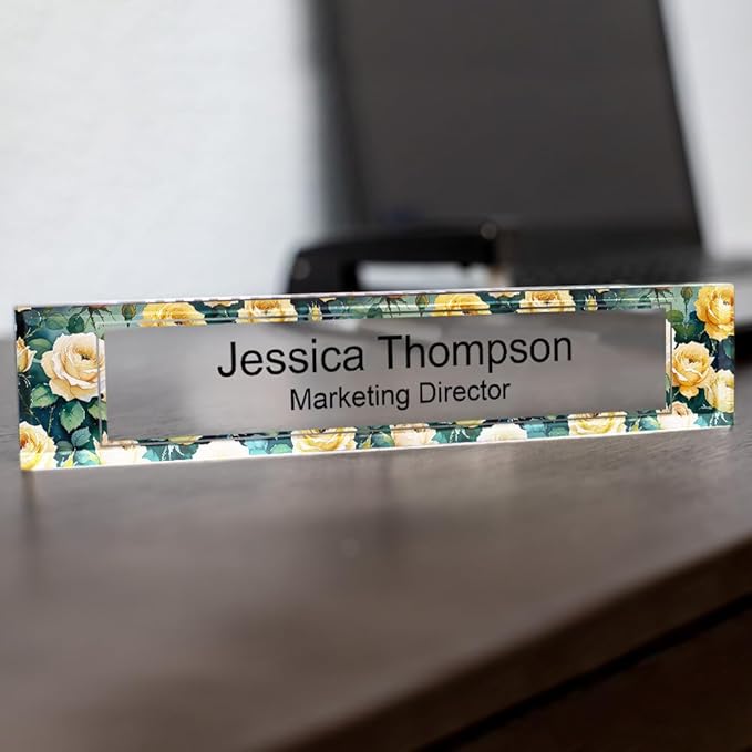 Signs ByLITA Floral Pattern Customized Nameplate | Golden Rose Personalized - Image 6