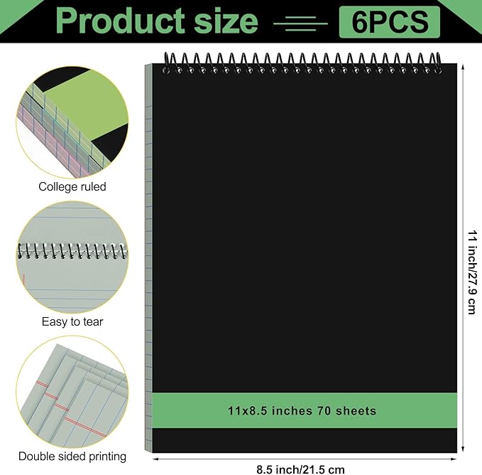 Resurhang 6 Pcs Legal Pad Top Spiral Bound Notebook 70 Sheets Double Sided - Image 2